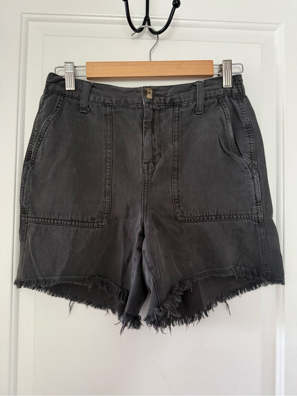 aerie Washed Black Frayed Hem Jean Shorts